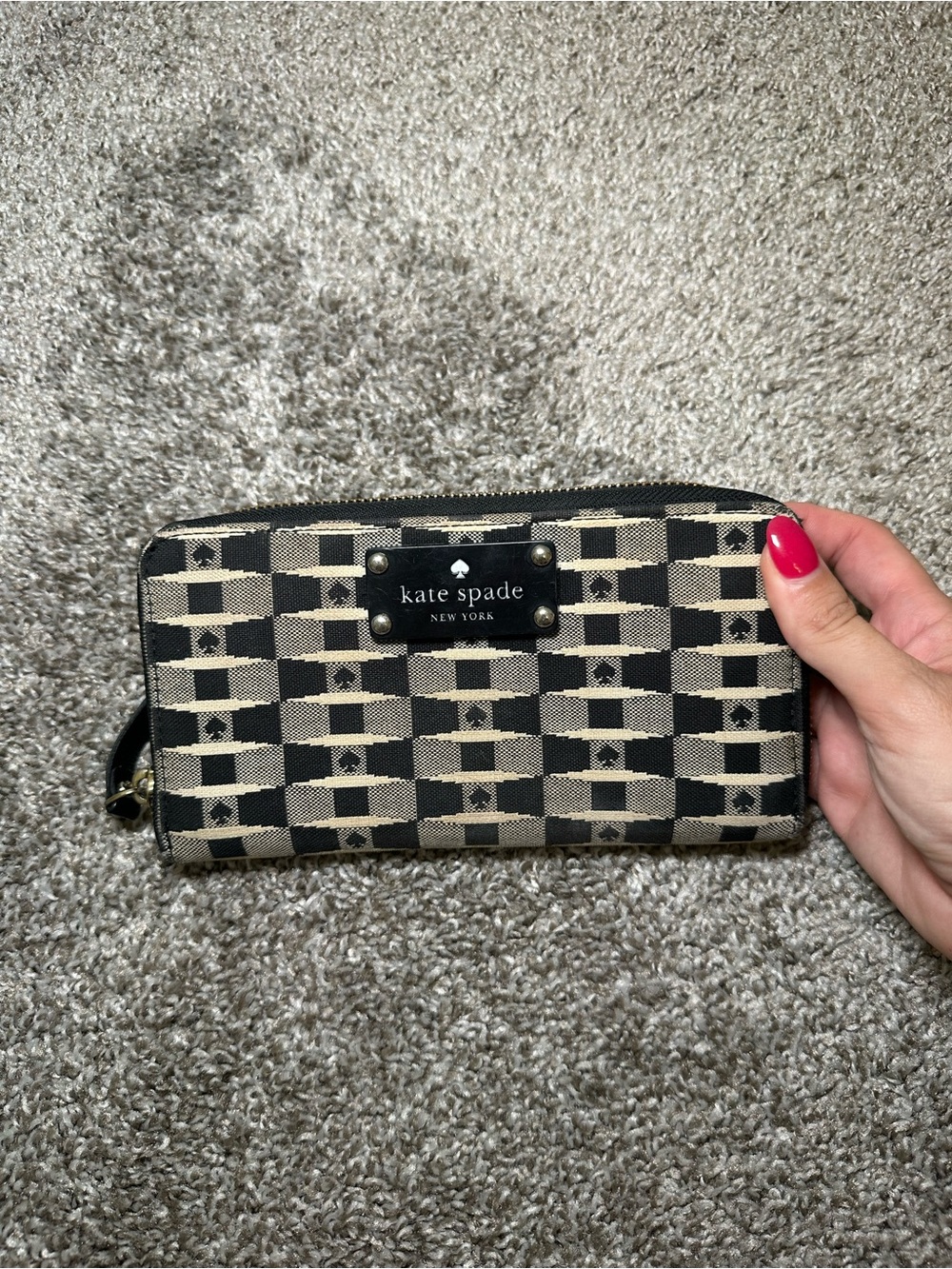 kate spade Black and Grey Checkerboard Zip Wallet